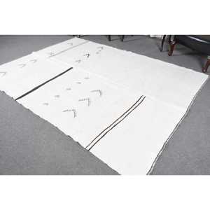 Alfombra Turca Vintage Kilim de 6.46x8.7 pies (197x264 cm), Alfombra de Lana Ikat Blanca - Product Image 3