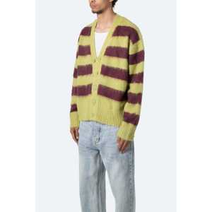 Cardigan en mohair rayé vert/marron et rose, coupe classique - Product Image 1