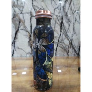 Bouteille en cuivre pur ayurvédique |   Bouteille d'eau de yoga étanche de 1 litre, moderne, écologique, avec poignée, cadeaux d'affaires, commande en gros - Product Image 1