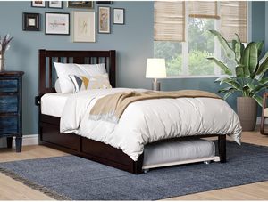 เตียงนอนแบบดั้งเดิมพร้อมเตียงเสริมแบบเลื่อนออกได้ สีเอสเพรสโซ ไม้สน ทนทาน ขนาด 38.25 นิ้ว x 76 นิ้ว x 41.38 นิ้ว โครงสร้างไม้แผ่นแข็ง รวมการติดตั้งบนพื้นผิว - Product Image 2