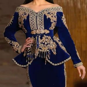 2025 @ Veste bleu marine algérienne pour femme-Robe Karakou avec perles de verre en cristal ornées, pierre, perle, travail Dabka - Product Image 1