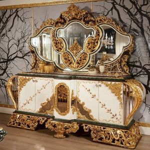 Juego de Comedor de Lujo Emma del Hotel Versailles, Madera de Teca Sólida Tallada a Mano, Cubierta de Mármol, Colección de Muebles Reales - Product Image 4