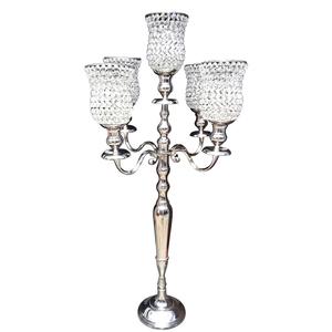 Candelabre à 5 bras en cristal fait main, en métal argenté, design élégant et moderne, décoration d'intérieur, porte-bougie - Product Image 1
