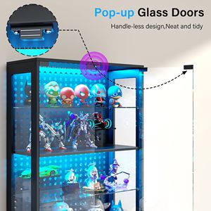 <span class=keywords><strong>Vitrine</strong></span> moderne en verre avec éclairage LED et tiroir, présentoir unique à panneau perforé pour chambre et dressing - Product Image 6
