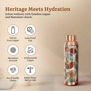 ขวดทองแดงมีนาการีกันรั่ว 950 มล. ทองแดงแท้ ดีไซน์ศิลปะดั้งเดิม ขวดเพื่อสุขภาพประจำวัน - Product Image 5