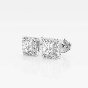 Princess Cut Lab Grown Diamond <b>Earrings</b> 9K Gold Halo Stud with Geometric Bezel Setting for Engagement in Rose White Yellow Gold - Product Image 3