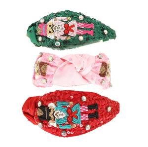 Luxury Seed Beads Embroidery Hair Bows Holder For Christmas Gift Artistic Seed Beaded Embroidery Christmas Hair Bows Holder - Product Image 1