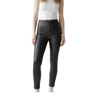 Leggings en cuir taille haute pour femmes, grandes tailles, vente en gros, couleur unie, respirants, longueur intégrale, taille élastique - Product Image 3