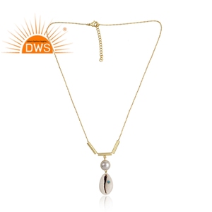 Fabricant de bijoux Demi Fine en laiton plaqué or 18 carats de meilleure qualité cauri naturel, perle et turquoise de culture - Product Image 2