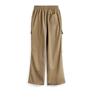 Pantalones Cargo informales con cordón de bolsillo Pantalones de cintura elástica Pantalones caqui rectos sueltos de pierna ancha para mujer - Product Image 1