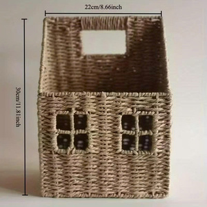 Panier mural en corde de papier charmant avec des fenêtres en grille décoratives, boîte de rangement, organisateur mural pour les jouets, les cadeaux, la chambre d'enfant - Product Image 3