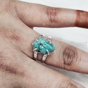 เครื่องประดับหินหยาบสำหรับผู้หญิงแหวนพลอยเทอร์ควอยซ์ธรรมชาติ December birthstone วงค้อน925สำหรับปาร์ตี้แหวนเงินสเตอร์ลิง - Product Image 4