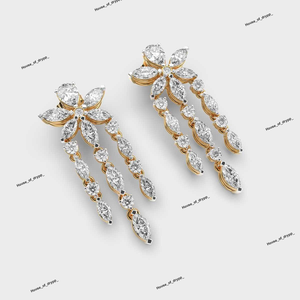 Pendientes Largos de Plata con Diseño Floral, Marquise y Diamantes Moissanite, Brillantes y Lujosos, para Mujer, Regalo para Fiesta - Product Image 2