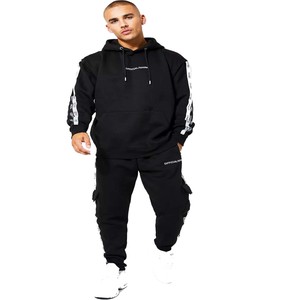 Conjunto de pantalones y sudaderas con capucha de gran tamaño con logotipo bordado desgastado personalizado para hombre, chándales con bolsillo lateral de dos piezas, chándal de algodón 100 para - Product Image 2