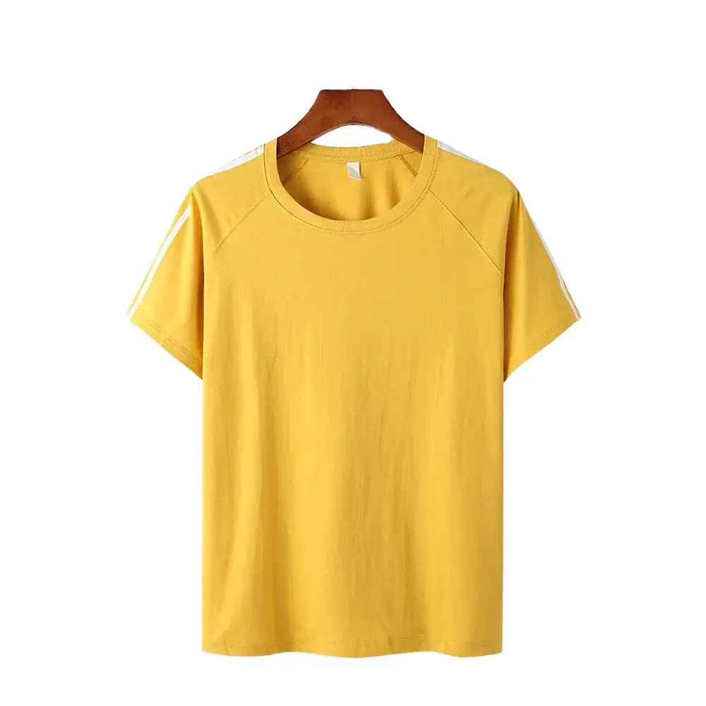 100% pamuk orta ağırlık kısa kollu nervürlü boyun erkekler klasik boy T-Shirt toptan özelleştirilmiş erkek pamuk gömlekler
