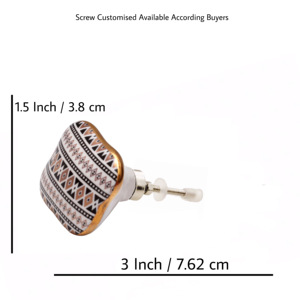 Perillas de cerámica con flores de trabajo doradas marroquíes, forma cuadrada hexagonal española para armario de cocina, tocador y comedor - Product Image 3