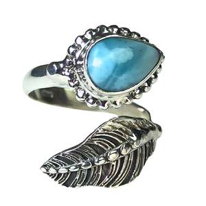925 Sterling <b>Silver</b> Handmade Statement <b>Ring</b> Blue Larimar Gemstone Inlay Fine Quality Boho Style <b>Ring</b> Gift for Her - Product Image 5