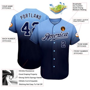 Authentique Fade Fashion Baseball Jersey Personnalisé Bleu Clair Marine-Blanc Imprimé Sportswear - Product Image 3