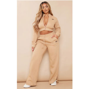 Ensemble de survêtement 2 pièces élégant pour l'hiver, à capuche, imprimé personnalisé, coupe régulière pour femmes, en molleton de coton, survêtements en gros - Product Image 1