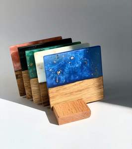 Posavasos de madera de nogal de resina decorativa para el hogar, posavasos de madera de resina epoxi, posavasos de lujo personalizado para bebidas - Product Image 2