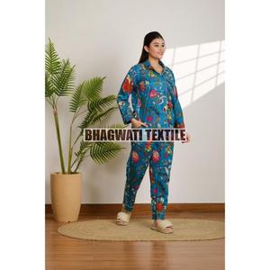 Pijamas estampados para mujer 100% algodón orgánico Loungewear hecho a mano de longitud completa PJ Set nuevo conjunto de pijama de algodón con estampado Floral - Product Image 3