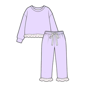 Conjunto de Ropa para Niñas Recién Llegado, Color Sólido, Algodón con Volantes - Product Image 4