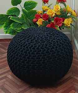 TEJIDO DE YUTE FORMA REDONDA SESIÓN NEGRO NATURAL POUFS DECORATIVO TAMAÑO Y FORMAS PERSONALIZADOS PARA HOGAR HOTELES RESTAURANTES - Product Image 4