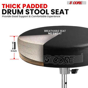 5 Core <b>Drum</b> Throne 3 Thick Padded Guitar Stool 200Lb Capacity Heavy Duty Adjustable Drummer Chair - Product Image 2