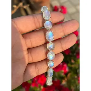 Pulsera de tenis de plata 925 con piedra lunar arcoíris, accesorio de moda - Product Image 1