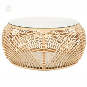 Table basse en rotin avec dessus en verre fabriqué au Vietnam matériaux écologiques meubles de maison décor à la maison en gros - Product Image 1