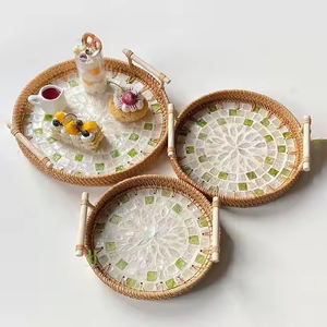 Nouvelle arrivée Plateau rond en rotin Plateau de service écologique Plateau en nacre OEM Assiettes de présentation en rotin du fournisseur vietnamien - Product Image 6