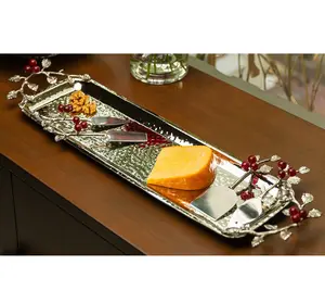 Hammered Designer Serving Tray Brass Silver Plated Tray Elegant Looking Premium Quality Best Selling Plated Tray