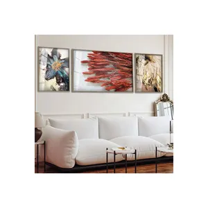 ภาพวาดติดกระจกด้วยแสงยูวีกรอบโลหะแห้งดีไซน์ลายดอกไม้3ชิ้น - Product Image 3