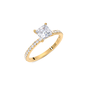 Anillo de compromiso con diamante de laboratorio de corte princesa de 1 quilate para mujer, banda pavé de oro amarillo, blanco y rosa de 18 quilates, anillo de boda nupcial - Product Image 2