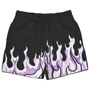 Short en maille de basket-ball à coutures de 5 pouces pour hommes de haute qualité OEM 100% polyester Logo imprimé feu style rue haute - Product Image 5