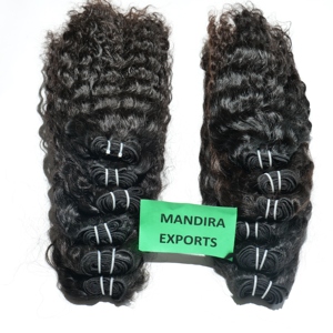 Vente en gros 100% cuticules alignées couleur noire naturelle vague bouclée extensions de cheveux humains vierges indiens Temple cheveux humains vierges bruts - Product Image 4