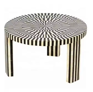 Mesas de centro redondas con incrustaciones de hueso Vintage de lujo esencial para el hogar y el café exclusivos de primera clase de Crescent Crafts - Product Image 1