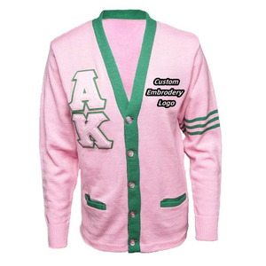 Suéter de Punto con Logotipo Bordado de Alpha Kappa Alpha, Suave y Acogedor, 100% Algodón, Letra Griega, Cárdigan de Punto, Suéter de Hermandad 1908, Prenda de Punto Personalizada - Product Image 1