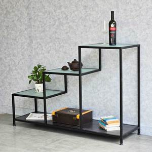 Estante de exhibición en forma de escalera 136x41x91cm con tapa de vidrio templado y madera de caucho KTB68165 - Product Image 3