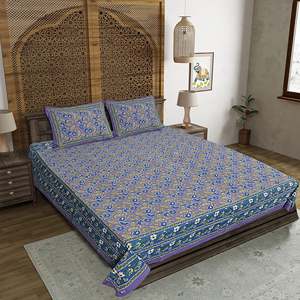 Jaipuri Print Blue Cotton 240 TC Double Bedsheet with 2 Pillow Covers 3-Pc Set for <b>King</b> <b>Size</b> Beds 100% Cotton Home Use - Product Image 1