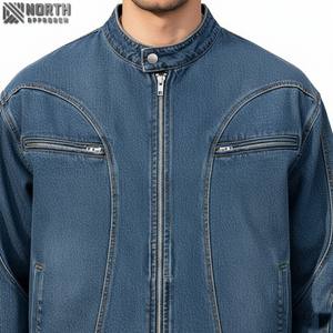 Chaqueta vaquera Vintage Unisex personalizada para hombre, abrigo de invierno de lona con cuello levantado, cierre de cremallera, estilo Hip Hop lavado - Product Image 4