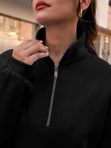 Conception de logo personnalisé Sweat-shirt à demi-fermeture éclair surdimensionné à épaules tombantes pour femmes - Product Image 5