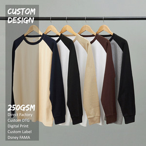 STREETLAB Custom Raglan Long Sleeve T-Shirt 250g Cotton <b>White</b> Black Colorblock Unisex Streetwear Men's Loose Fit - Product Image 2