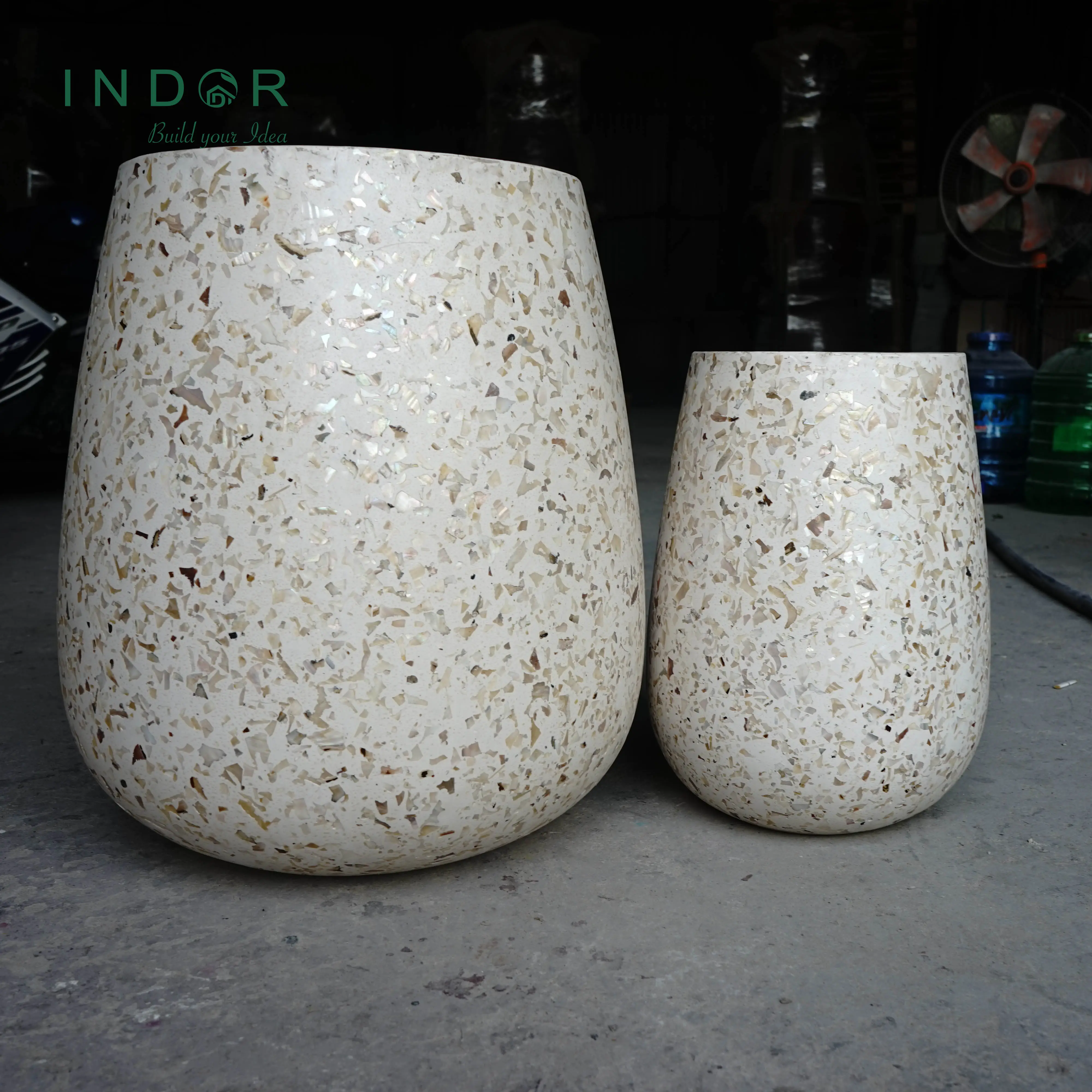 Forniture da giardino di qualità Home Vietnam Flower nursery production vasi fioriere 620 set New Indoor Cream Fiberstone vaso plant