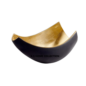 Hermoso cuenco decorativo de hoja dorada de forma cuadrada de color negro - Product Image 6
