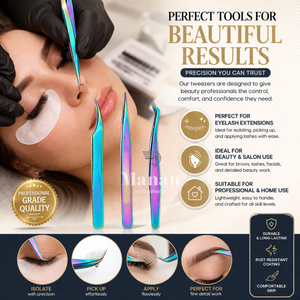 Colorful <b>Lash</b> Tweezers Set Rainbow Eyelash Extension Tweezers Straight Curved Angled Precision Lightweight Anti Slip Tweezers - Product Image 6