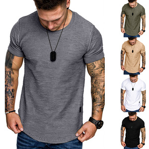 Venta al por mayor de nuevos hombres de moda Slub algodón camisetas de los hombres de cuello redondo Casual Camiseta de manga corta para los hombres - Product Image 2