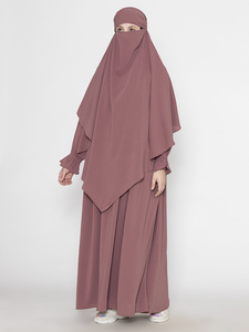 Venta caliente Diseñador Mujeres Naqab Manga larga Negro Burqa Estilo étnico Sólido Hijab Khimar Conjunto Abaya Disponible al mejor precio - Product Image 3