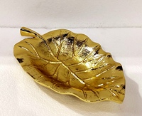 Plateau décoratif artisanal ZHE AL11 en aluminium finition or, motif feuille de plante Art Déco, thème floral, pour table centrale à usage domestique