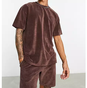 Ensemble de survêtement deux pièces en velours noir respirant pour hommes, ensembles courts en velours, jogging de sport, jogging de gym, t-shirt, ensembles courts - Product Image 6